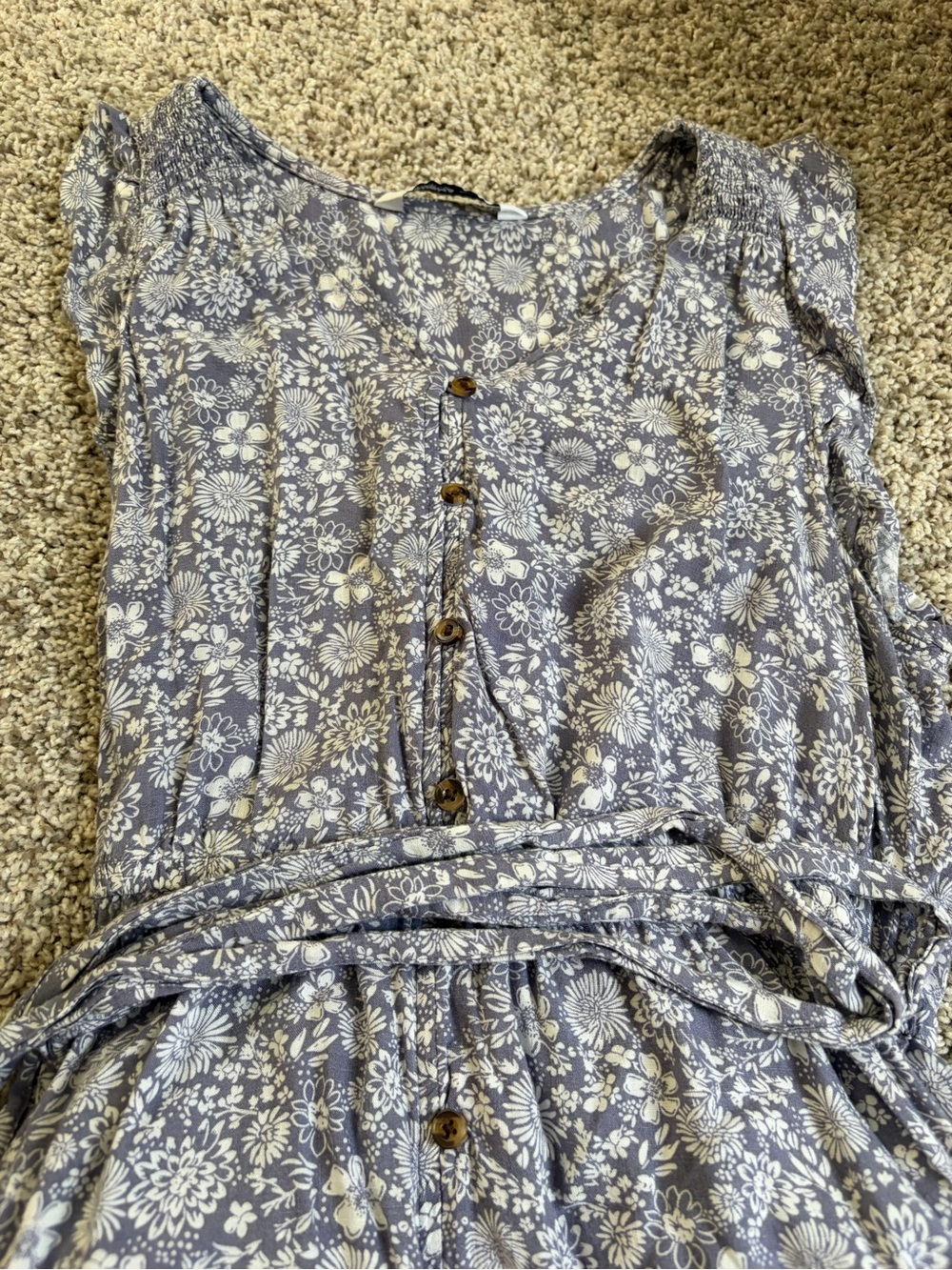 Blue Floral Button-Front Midi Dress